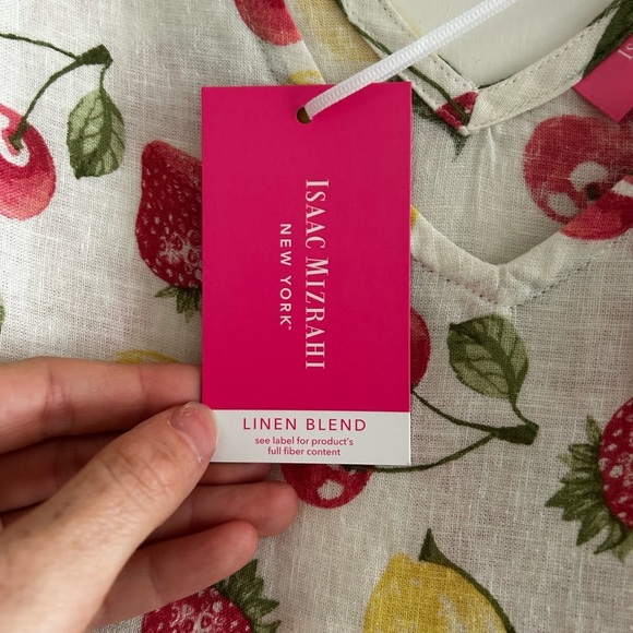 Isaac Mizrahi White Linen Dress with Cherry and Lemon Print - Picture 3 of 4